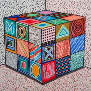 Schilderij getiteld "Rubik's art" door Milto Sideris, Origineel Kunstwerk, Marker