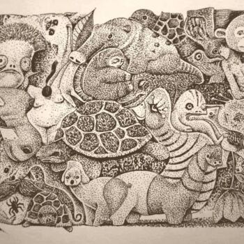 Disegno intitolato "Infinity Zoo - Turt…" da Milto Sideris, Opera d'arte originale, Pennarello