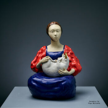 Sculpture intitulée "The lady with the T…" par Oly Miltys, Œuvre d'art originale, Céramique