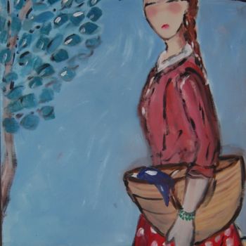 Painting titled "menina com cesto de…" by Milu Petersen, Original Artwork