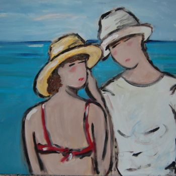 Painting titled "casal na praia 30" by Milu Petersen, Original Artwork