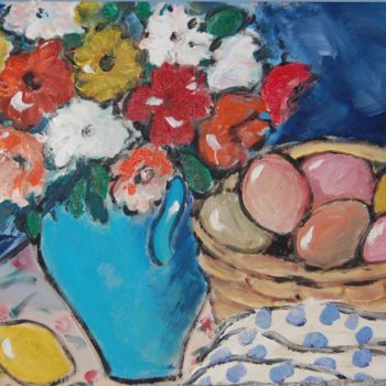 Pintura titulada "Vaso azul turqueza" por Milu Petersen, Obra de arte original