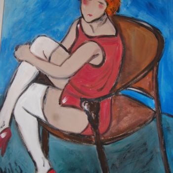 Painting titled "mulher com meias br…" by Milu Petersen, Original Artwork