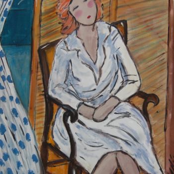 Schilderij getiteld "mulher sentada com…" door Milu Petersen, Origineel Kunstwerk