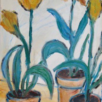 Pintura intitulada "tulipas amarelas" por Milu Petersen, Obras de arte originais