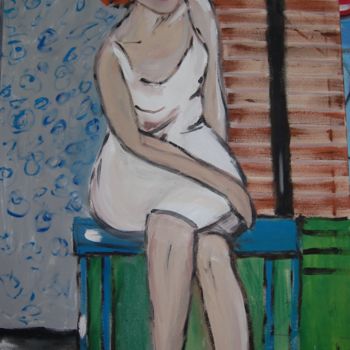 Peinture intitulée "sentada na praia" par Milu Petersen, Œuvre d'art originale