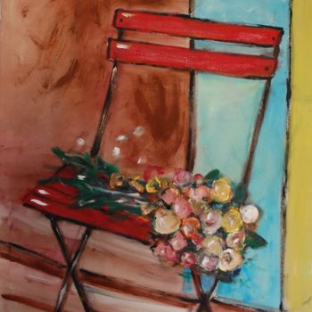 Schilderij getiteld "red chair" door Milu Petersen, Origineel Kunstwerk, Acryl