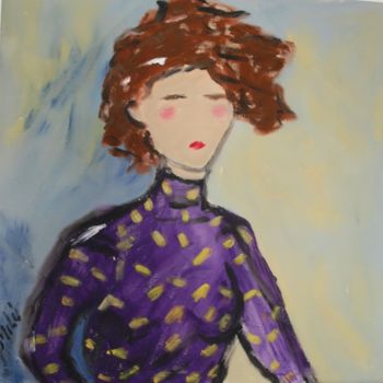Painting titled "lady with purple bl…" by Milu Petersen, Original Artwork, Acrylic