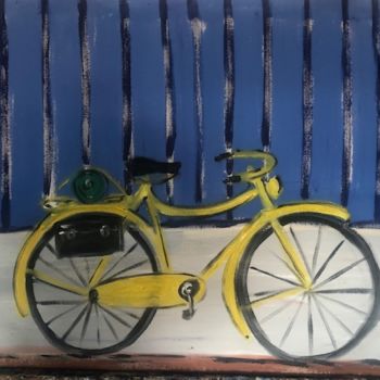 Painting titled "bicycle yellow" by Milu Petersen, Original Artwork, Acrylic