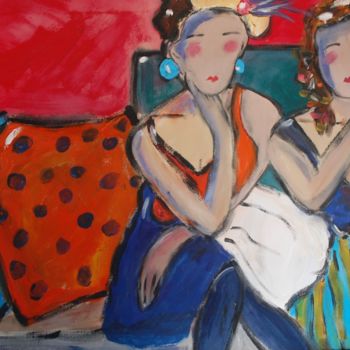 Painting titled "two ladies" by Milu Petersen, Original Artwork, Acrylic