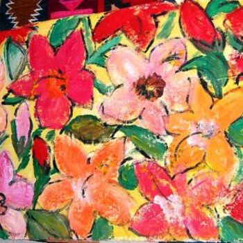 Painting titled "flores tons laranja…" by Milu Petersen, Original Artwork