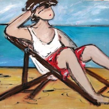 Peinture intitulée "mulher na praia" par Milu Petersen, Œuvre d'art originale