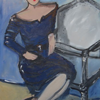 Pintura intitulada "lady in blue dress" por Milu Petersen, Obras de arte originais