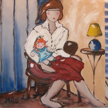 Schilderij getiteld "a boneca" door Milu Petersen, Origineel Kunstwerk