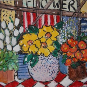 Painting titled "flower shop" by Milu Petersen, Original Artwork