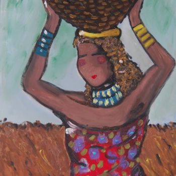Pintura intitulada "mulher africana car…" por Milu Petersen, Obras de arte originais