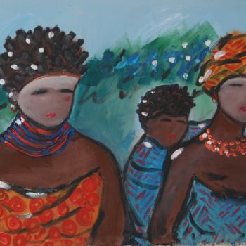 Peinture intitulée "mulheres africanas" par Milu Petersen, Œuvre d'art originale