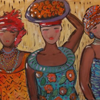 Peinture intitulée "mulheres Macuas" par Milu Petersen, Œuvre d'art originale