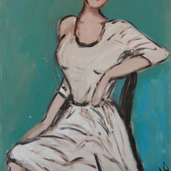 Painting titled "mulher sentada" by Milu Petersen, Original Artwork