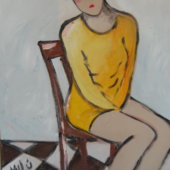 Painting titled "mulher com vestido…" by Milu Petersen, Original Artwork