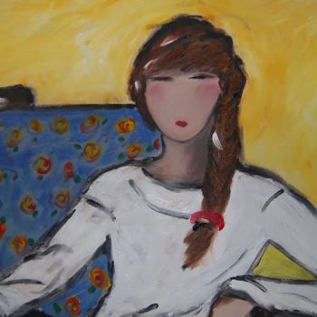 Pintura intitulada "menina na poltrona" por Milu Petersen, Obras de arte originais