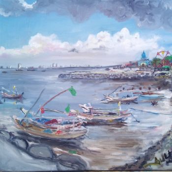 Peinture intitulée "Kwanyar beach" par Mim Sulthoni, Œuvre d'art originale, Huile