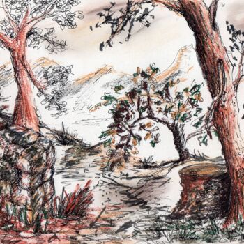 Drawing titled "croquis:: promenade…" by Mimi Bressot, Original Artwork, Ballpoint pen