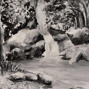 Painting titled "cascade en forêt" by Mimi Bressot, Original Artwork, Acrylic