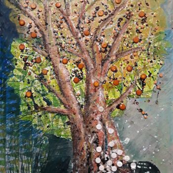 Painting titled "Arbre bouton'heureu…" by Mimi Bressot, Original Artwork, Acrylic