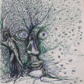 Drawing titled "Pensées arborescent…" by Mimi Bressot, Original Artwork, Ballpoint pen