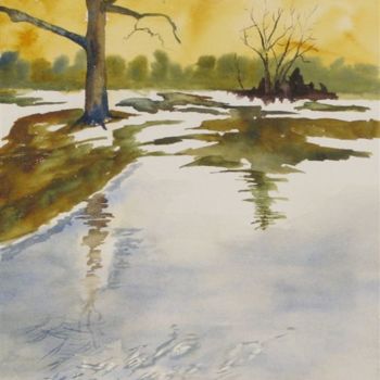 Painting titled "Icy Pond" by Carol Hare, Original Artwork