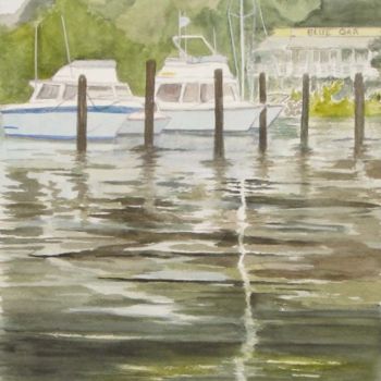 Pittura intitolato "Boats Moored at the…" da Carol Hare, Opera d'arte originale
