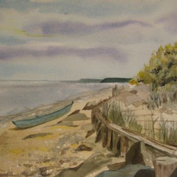 Pintura titulada "Rowboat on the Beach" por Carol Hare, Obra de arte original