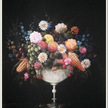 Peinture intitulée "Coupe de fruits et…" par Mimia Lichani, Œuvre d'art originale