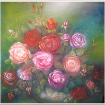 Картина под названием "Les roses" - Mimia Lichani, Подлинное произведение искусства