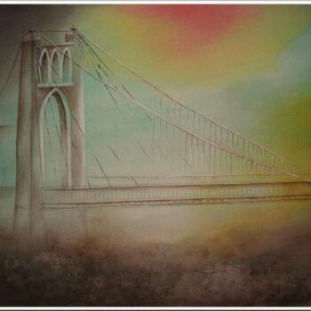 Peinture intitulée "Le pont suspendu" par Mimia Lichani, Œuvre d'art originale