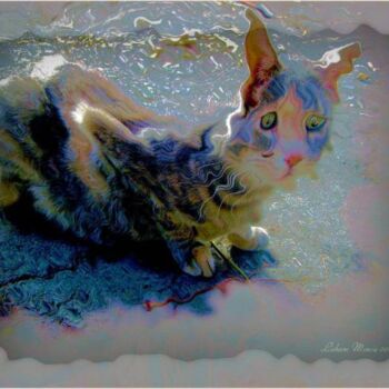 Digitale Kunst mit dem Titel "Le chat angoissé" von Mimia Lichani, Original-Kunstwerk