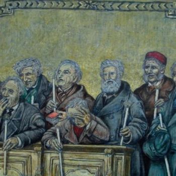 Painting titled "Vecchietti in chiesa" by Mimmo Migliore, Original Artwork