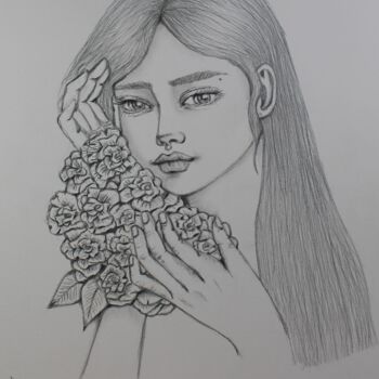 Dibujo titulada "Roses" por Mina B, Obra de arte original, Grafito
