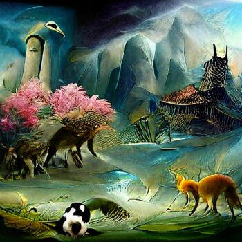 Digital Arts titled "Fantasy landscape w…" by Mina Nakamura, Original Artwork, 2D Digital Work