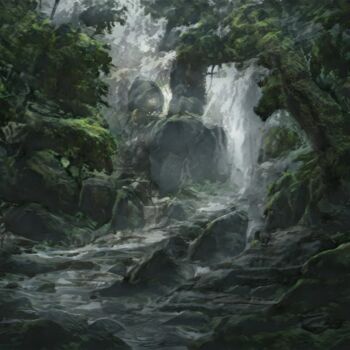 Digital Arts titled "Small river and roc…" by Mina Nakamura, Original Artwork, 2D Digital Work
