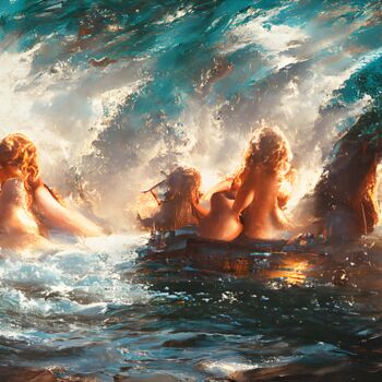Digital Arts titled "Sirens of the sea" by Mina Nakamura, Original Artwork, Digital Painting