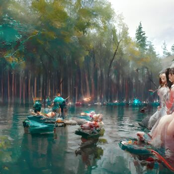 Arts numériques intitulée "Dreamy lake in the…" par Mina Nakamura, Œuvre d'art originale, Peinture numérique