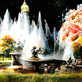 Digital Arts titled "Beautiful fountain…" by Mina Nakamura, Original Artwork, Digital Painting