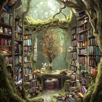 Digital Arts titled "Magical bookstore i…" by Mina Nakamura, Original Artwork, Digital Painting
