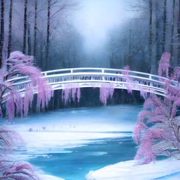 Digital Arts titled "Floral bridge over…" by Mina Nakamura, Original Artwork, Digital Painting
