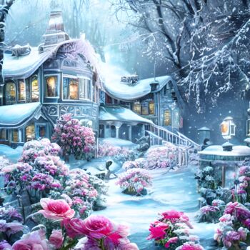 Digital Arts titled "Floral winter wonde…" by Mina Nakamura, Original Artwork, Digital Painting
