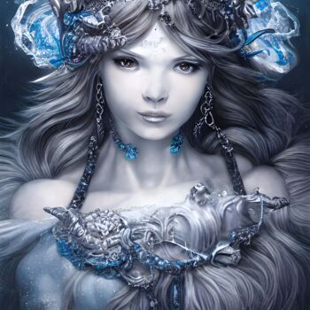 Digital Arts titled "Goddess of ice" by Mina Nakamura, Original Artwork, Digital Painting