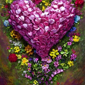 Arts numériques intitulée "Heart made of petals" par Mina Nakamura, Œuvre d'art originale, Peinture numérique