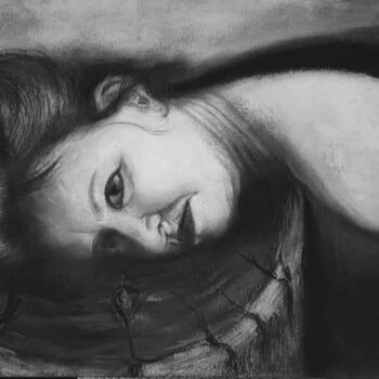 Drawing titled "La tête sur le bill…" by Mina Saouti, Original Artwork, Charcoal